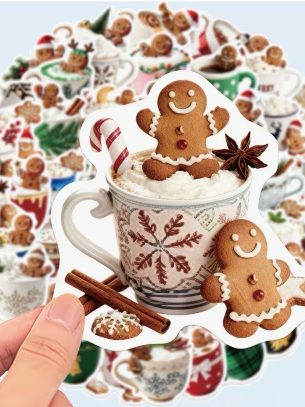 50 Holiday Gingerbread Cookies in Mugs Stickers Christmas Cocoa Coffee Baking - Picture 13 of 16